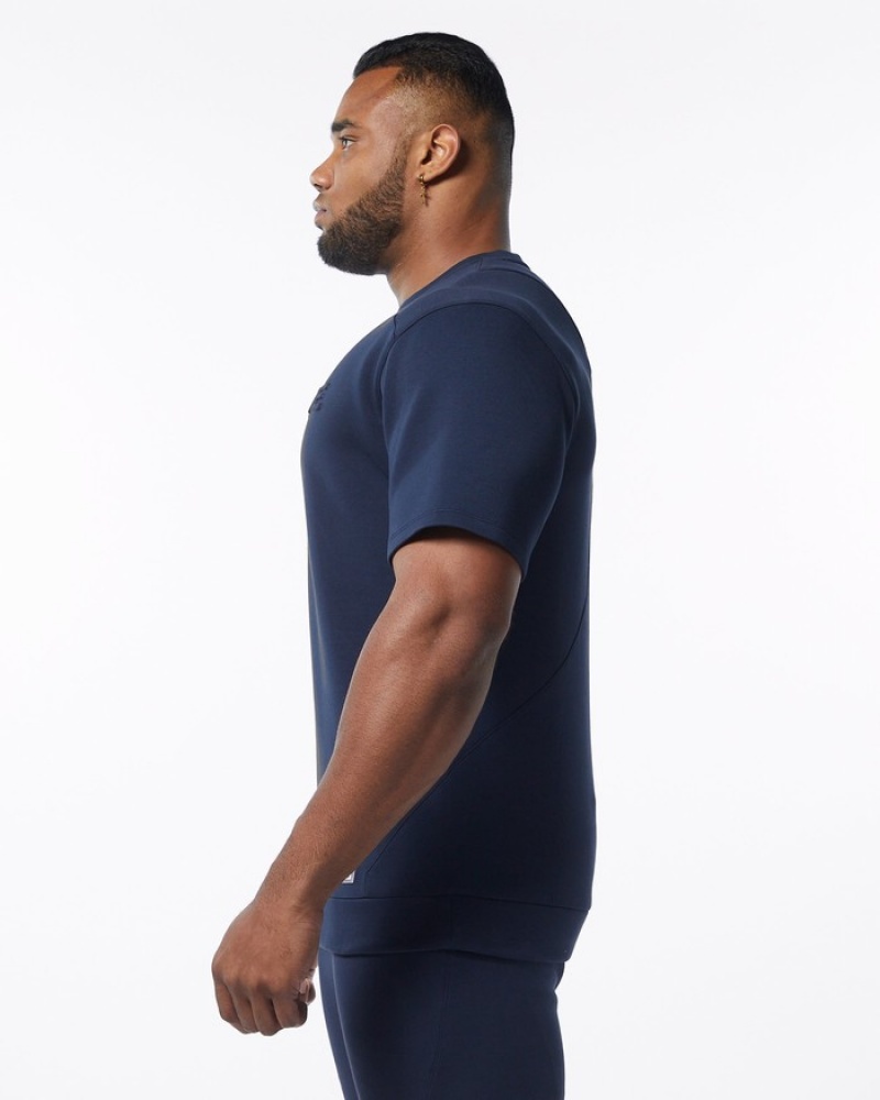 Hanorace Barbati Alphalete ELMTS Half Sleeve Pullover Bleumarin | 054238-ZMF