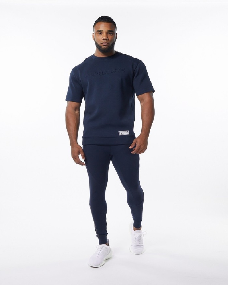 Hanorace Barbati Alphalete ELMTS Half Sleeve Pullover Bleumarin | 054238-ZMF