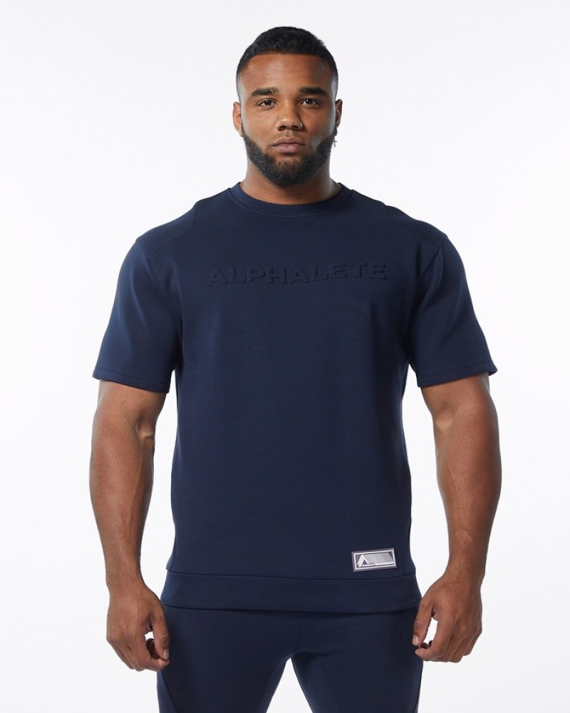 Hanorace Barbati Alphalete ELMTS Half Sleeve Pullover Bleumarin | 054238-ZMF
