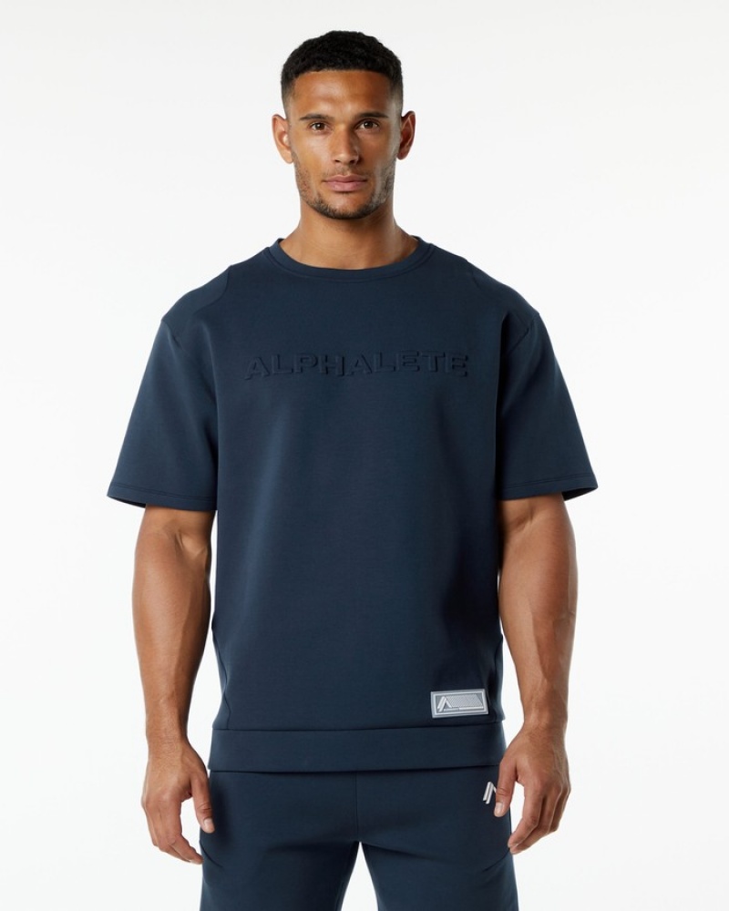 Hanorace Barbati Alphalete ELMTS Half Sleeve Pullover Bleumarin | 806921-PTK