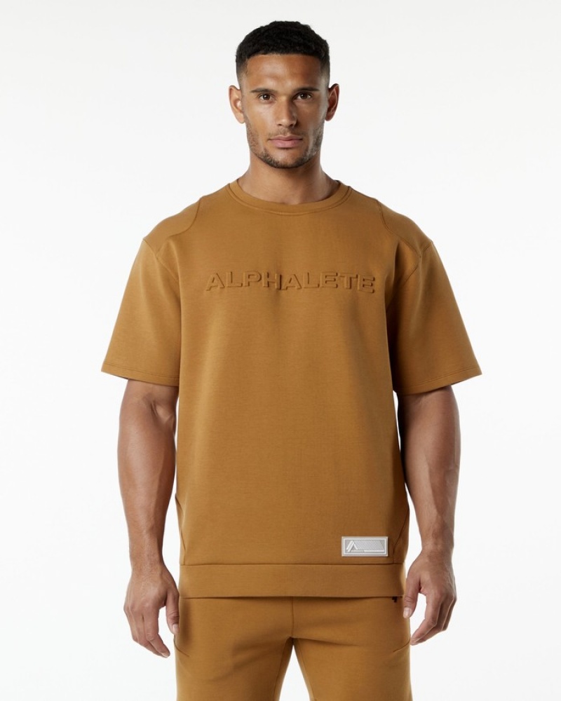 Hanorace Barbati Alphalete ELMTS Half Sleeve Pullover Kaki | 810754-QCW