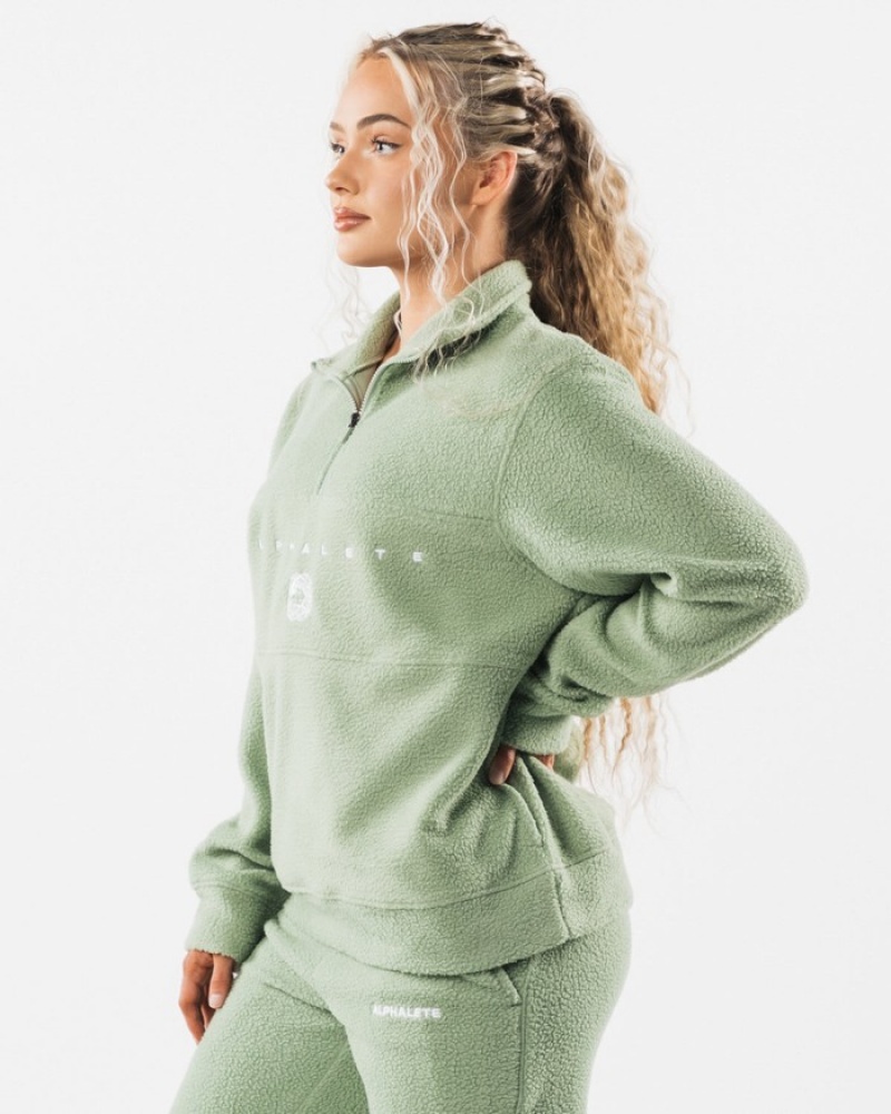 Hanorace Barbati Alphalete King Quarter Zip Masline Verzi | 267493-JAH