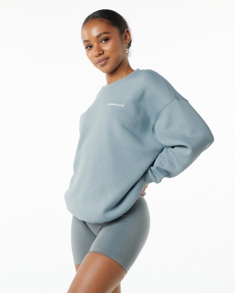 Hanorace Dama Alphalete Clasici Crew Albastri | 286914-TEK