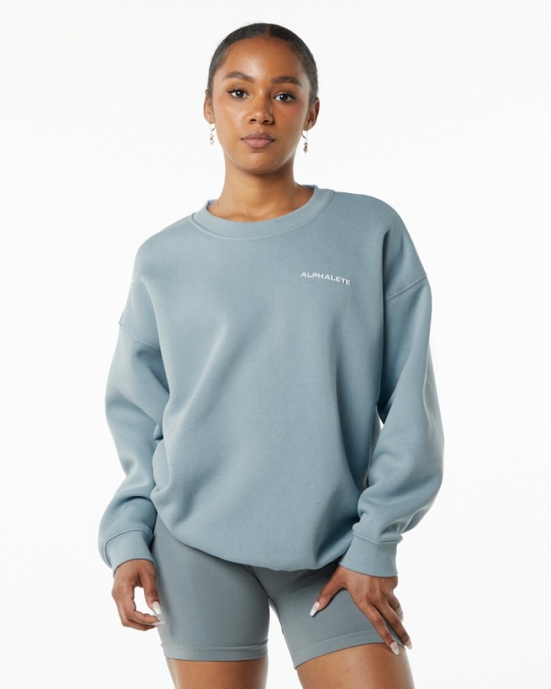 Hanorace Dama Alphalete Clasici Crew Albastri | 286914-TEK