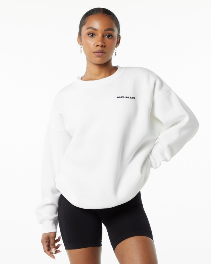 Hanorace Dama Alphalete Clasici Crew Albi | 019724-XYI