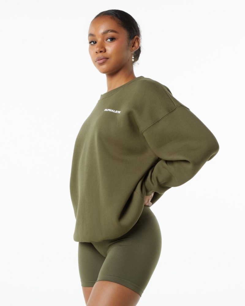 Hanorace Dama Alphalete Clasici Crew Verzi | 039654-TIC