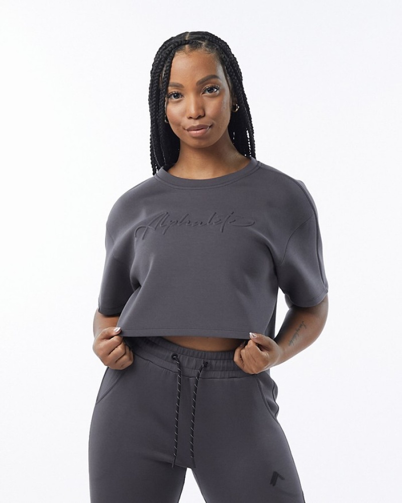 Hanorace Dama Alphalete ELMTS Half Sleeve Pullover Gri | 180349-KBI