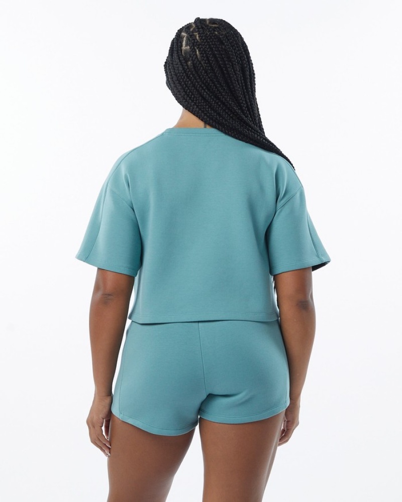 Hanorace Dama Alphalete ELMTS Half Sleeve Pullover Turcoaz | 915267-XZQ