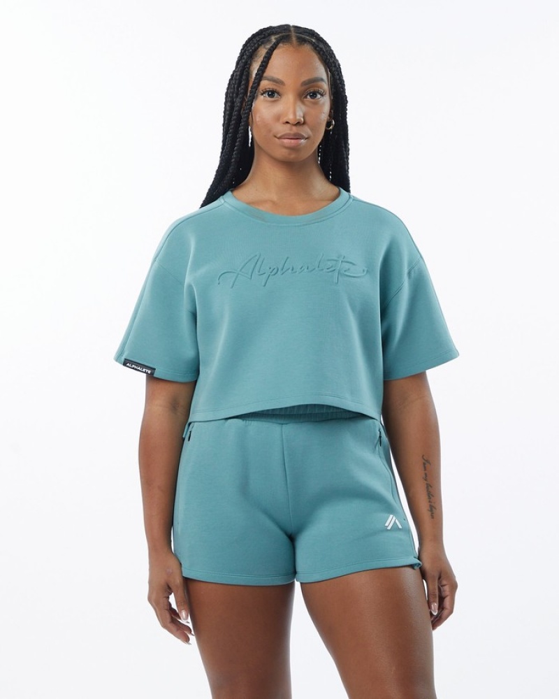 Hanorace Dama Alphalete ELMTS Half Sleeve Pullover Turcoaz | 915267-XZQ