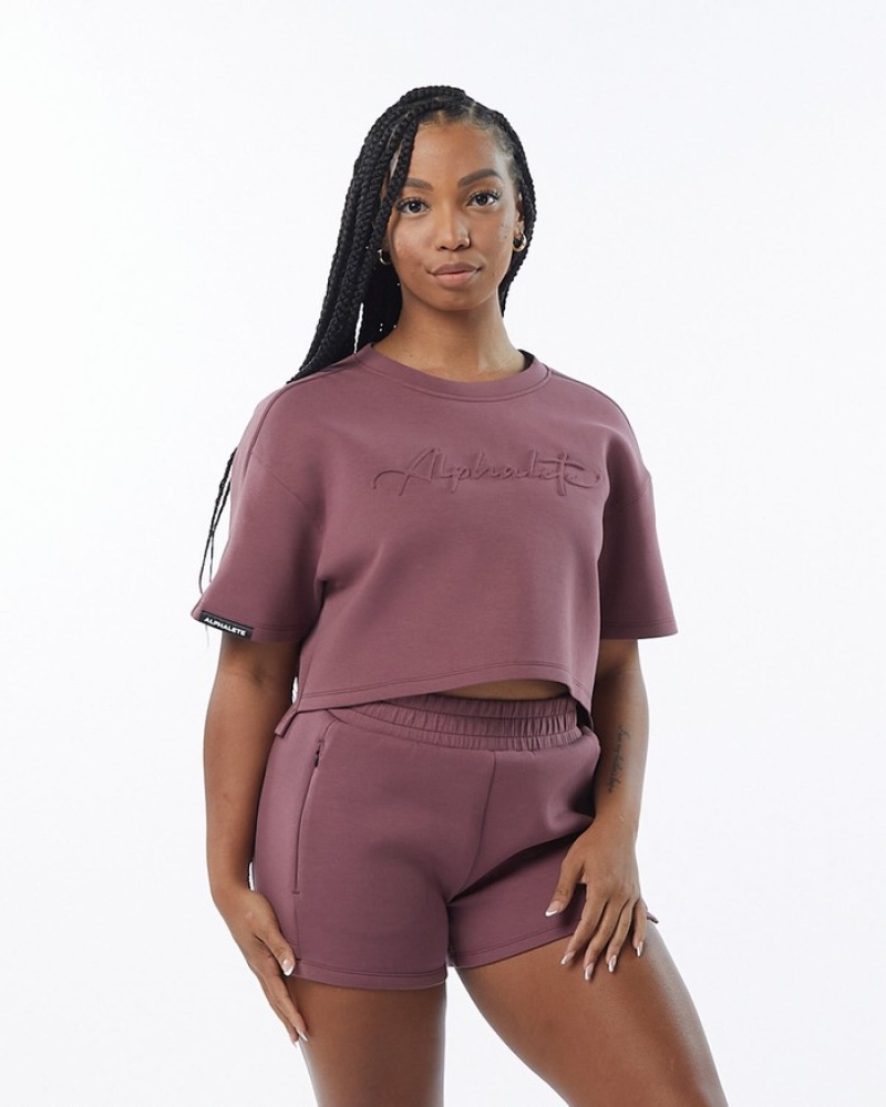 Hanorace Dama Alphalete ELMTS Half Sleeve Pullover Violet | 174983-NYW