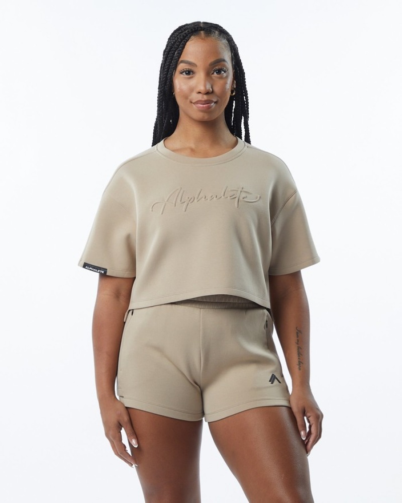Hanorace Dama Alphalete ELMTS Half Sleeve Pullover Maro | 527968-PMF