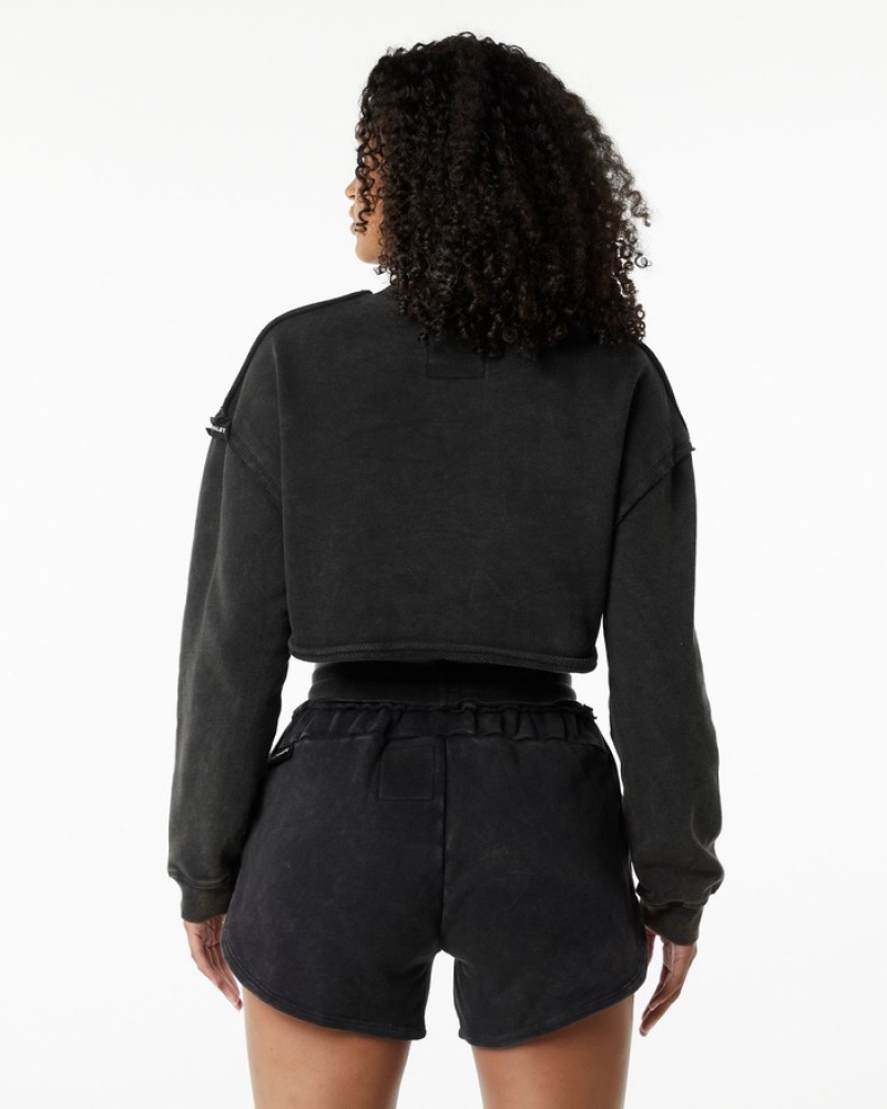 Hanorace Dama Alphalete Very Terry Crop Pullover Negrii | 765190-DRV