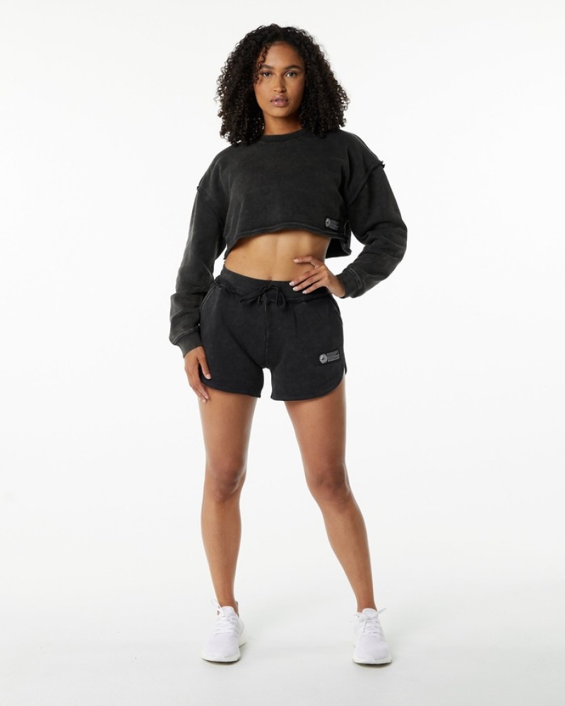 Hanorace Dama Alphalete Very Terry Crop Pullover Negrii | 765190-DRV