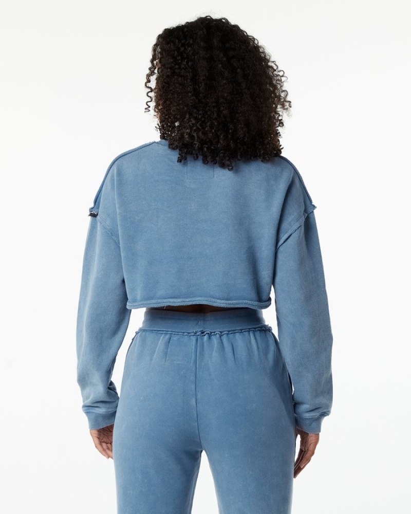 Hanorace Dama Alphalete Very Terry Crop Pullover Albastri | 631047-WYO