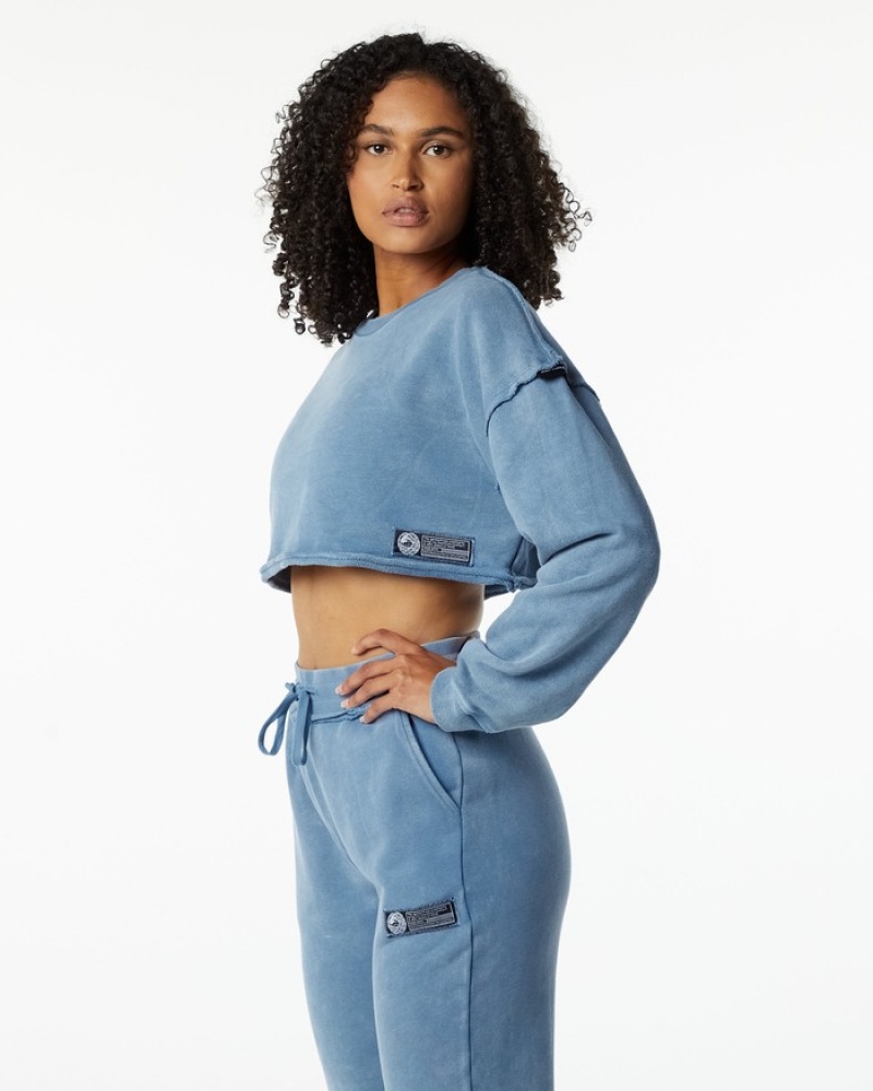 Hanorace Dama Alphalete Very Terry Crop Pullover Albastri | 631047-WYO