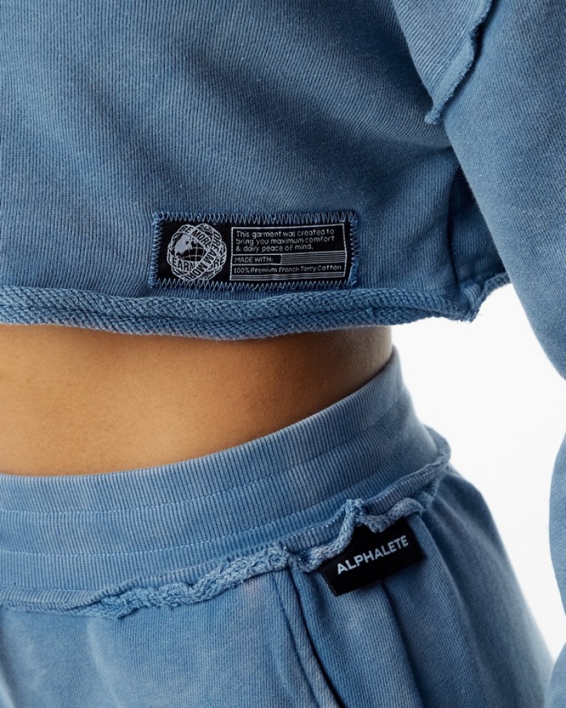 Hanorace Dama Alphalete Very Terry Crop Pullover Albastri | 631047-WYO