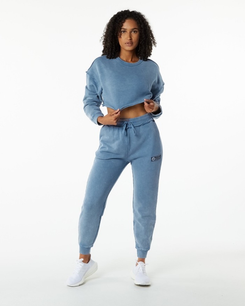Hanorace Dama Alphalete Very Terry Crop Pullover Albastri | 631047-WYO
