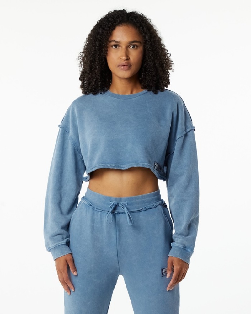 Hanorace Dama Alphalete Very Terry Crop Pullover Albastri | 631047-WYO