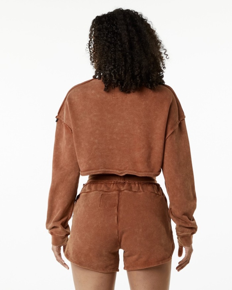Hanorace Dama Alphalete Very Terry Crop Pullover Kaki | 830652-ERK