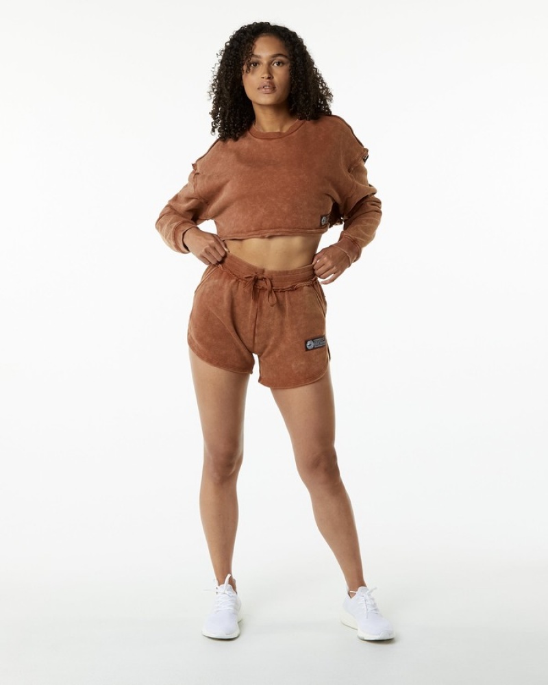 Hanorace Dama Alphalete Very Terry Crop Pullover Kaki | 830652-ERK