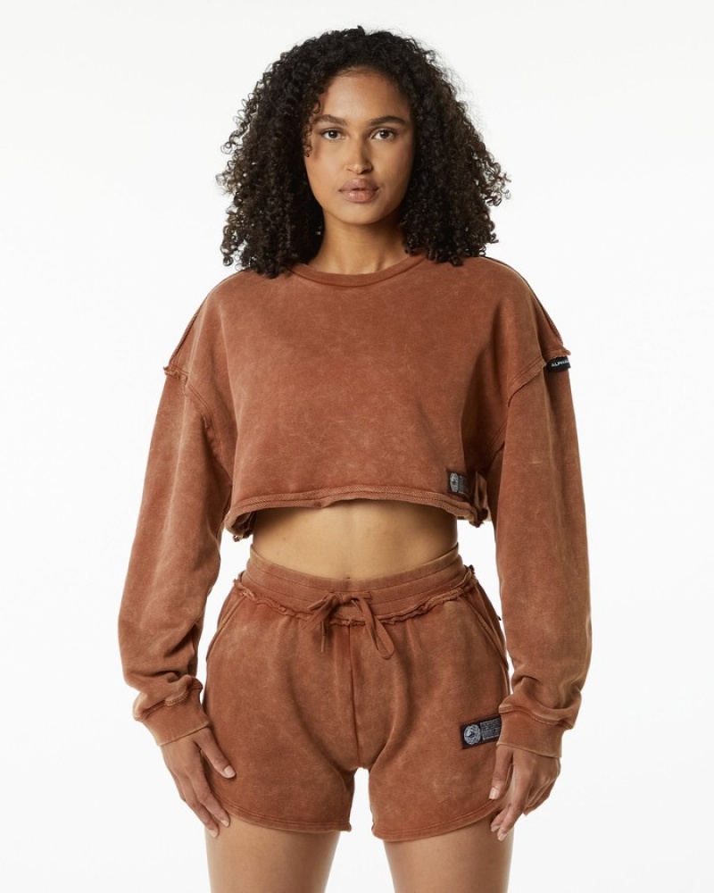 Hanorace Dama Alphalete Very Terry Crop Pullover Kaki | 830652-ERK