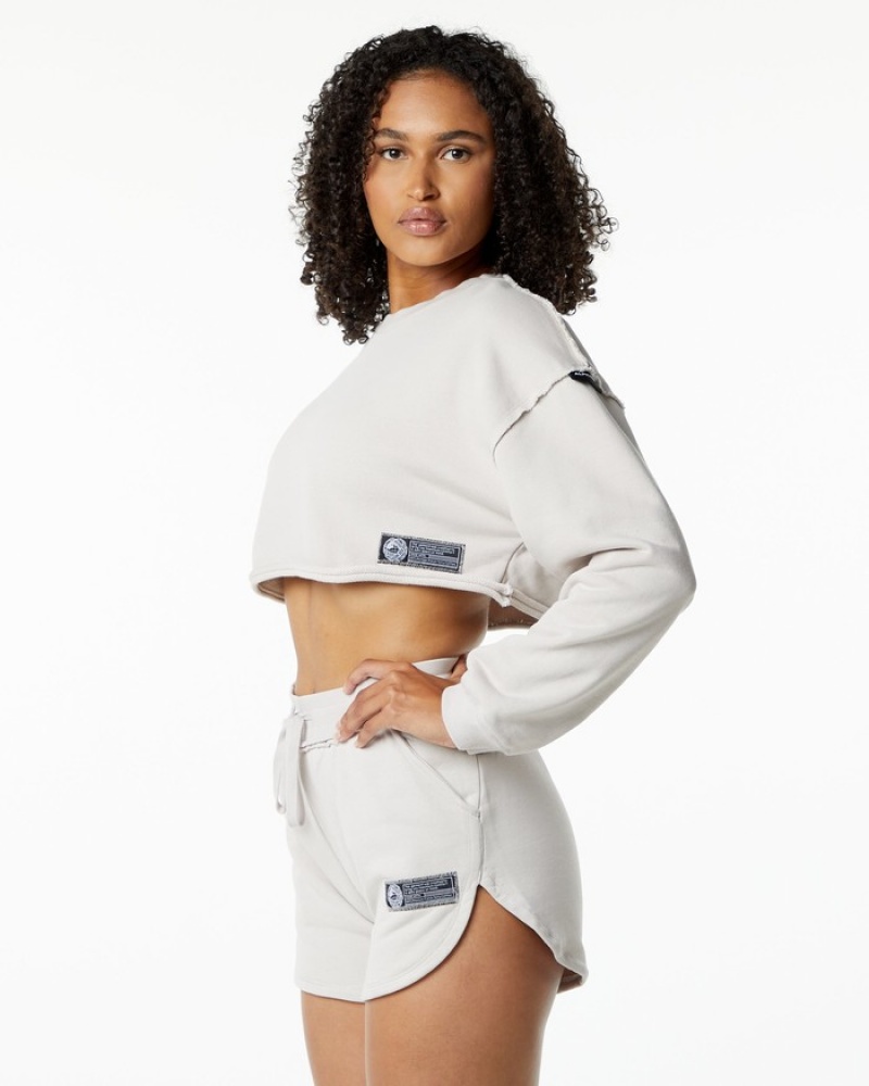 Hanorace Dama Alphalete Very Terry Crop Pullover Albi | 769058-QZE