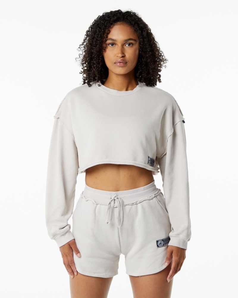 Hanorace Dama Alphalete Very Terry Crop Pullover Albi | 769058-QZE