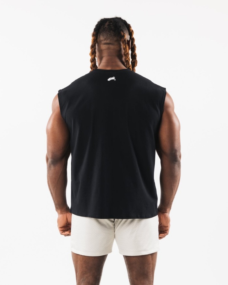 Maiouri Barbati Alphalete Brushed Wolf Head Muscle Negrii | 425093-ONW
