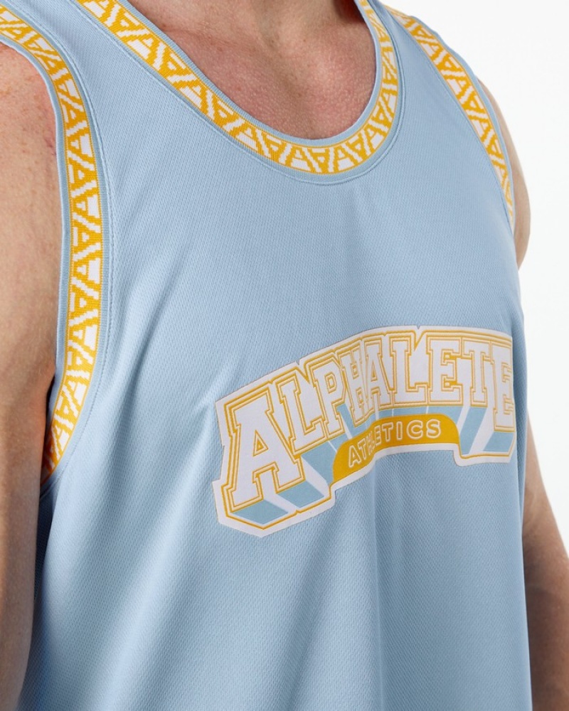 Maiouri Barbati Alphalete Varsity Basketball Jersey Albastri Deschis | 849351-DRM
