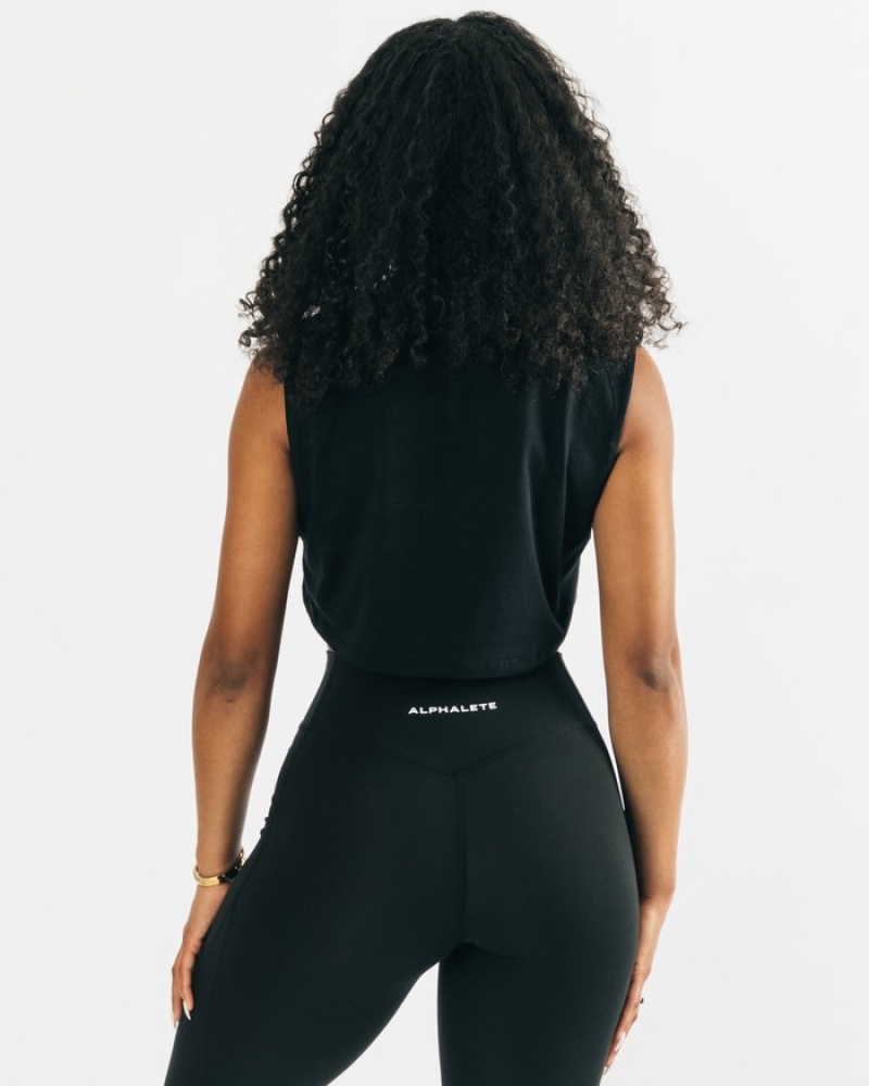 Maiouri Dama Alphalete Heavy Bumbac Cropped Cutoff Negrii | 023941-FXT