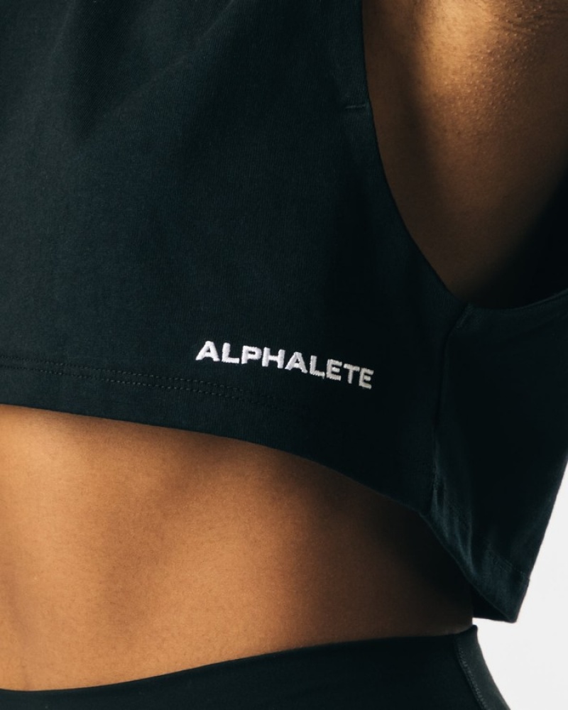 Maiouri Dama Alphalete Heavy Bumbac Cropped Cutoff Negrii | 023941-FXT