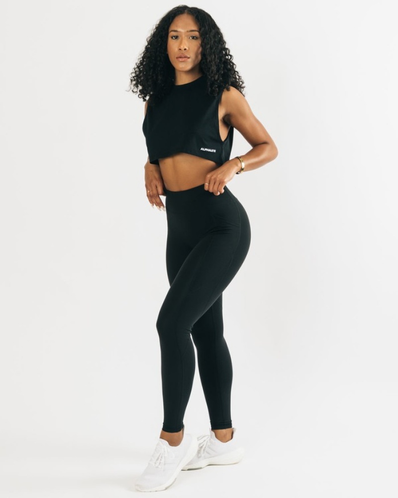 Maiouri Dama Alphalete Heavy Bumbac Cropped Cutoff Negrii | 023941-FXT