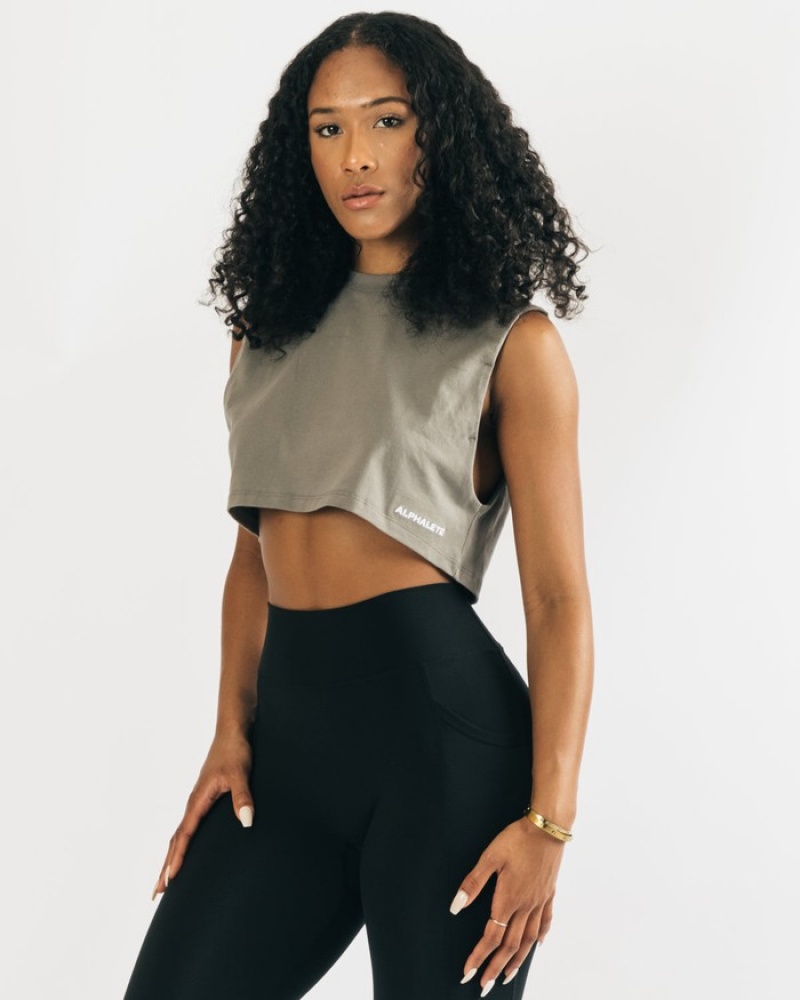 Maiouri Dama Alphalete Heavy Bumbac Cropped Cutoff Gri | 045271-IZR