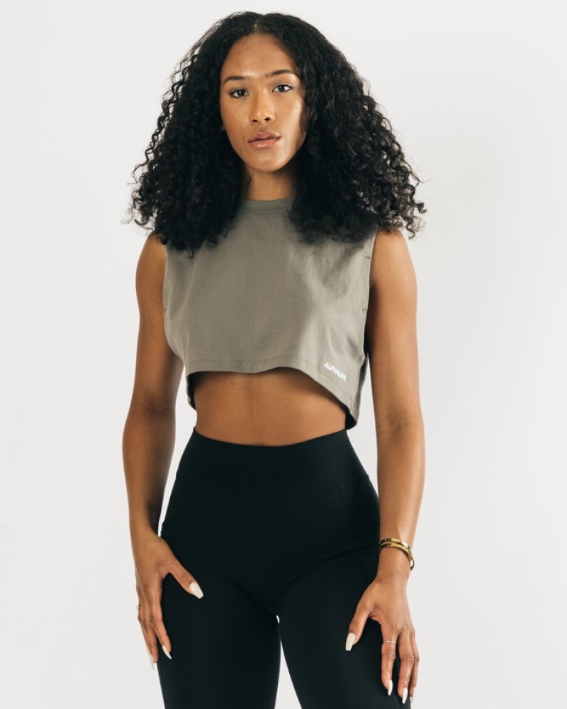 Maiouri Dama Alphalete Heavy Bumbac Cropped Cutoff Gri | 045271-IZR