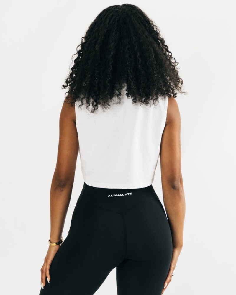 Maiouri Dama Alphalete Heavy Bumbac Cropped Cutoff Albi | 904273-WGZ