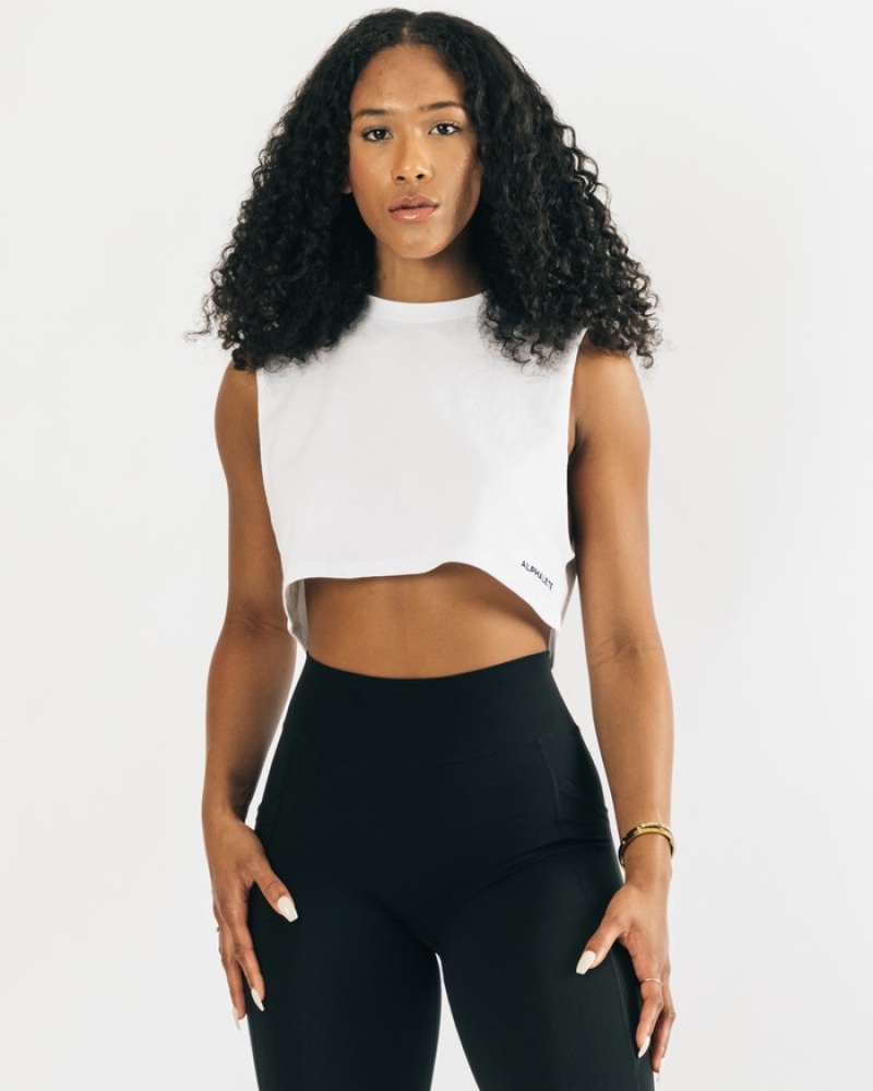 Maiouri Dama Alphalete Heavy Bumbac Cropped Cutoff Albi | 904273-WGZ