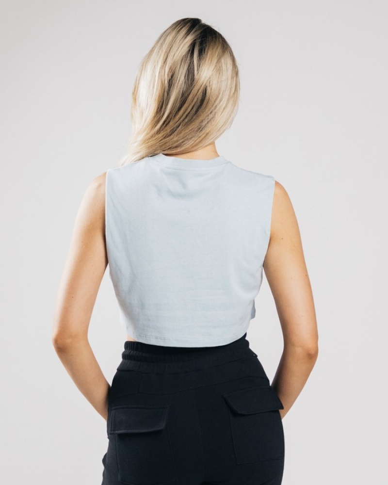 Maiouri Dama Alphalete Heavy Bumbac Cropped Cutoff Albastri | 592018-LZU
