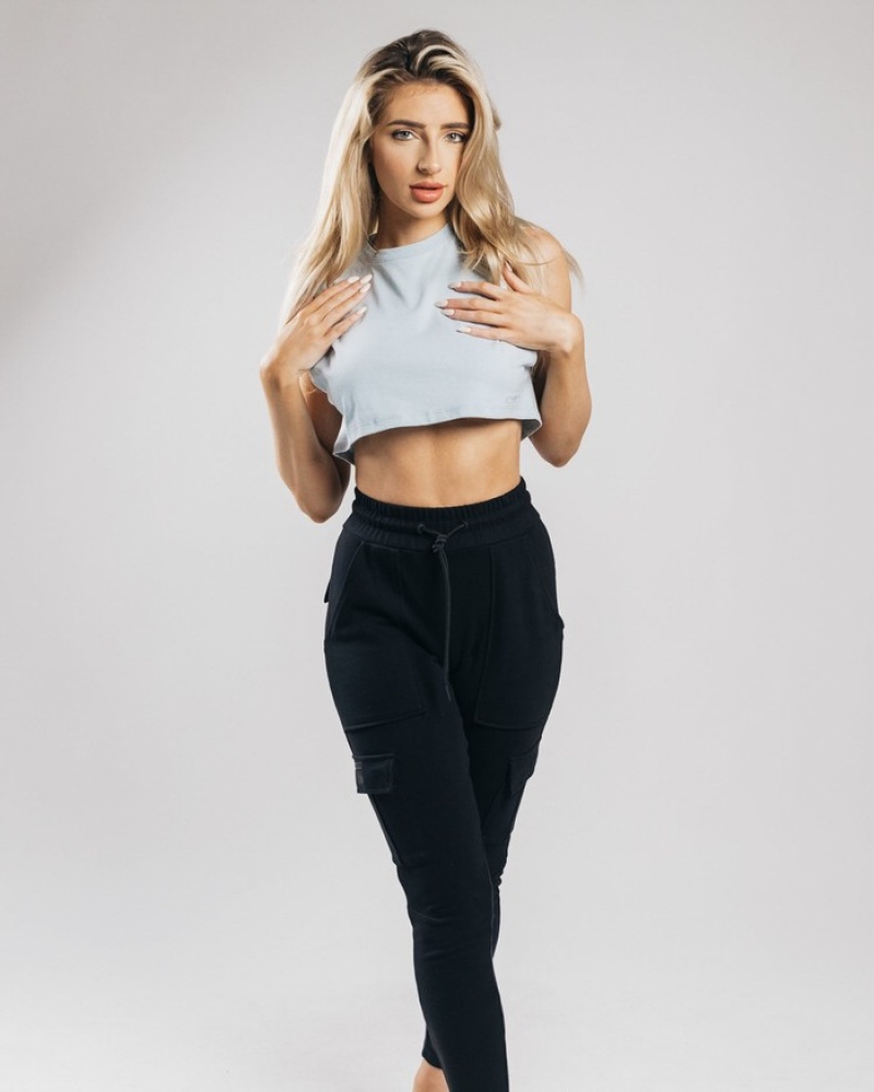 Maiouri Dama Alphalete Heavy Bumbac Cropped Cutoff Albastri | 592018-LZU