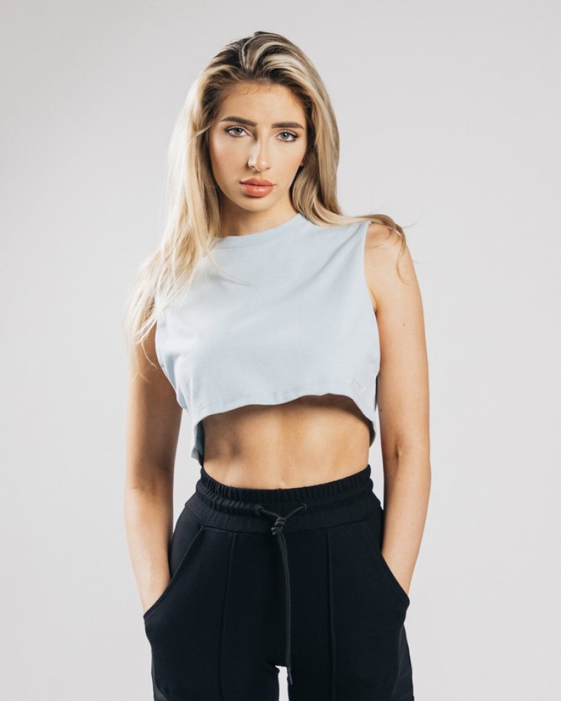 Maiouri Dama Alphalete Heavy Bumbac Cropped Cutoff Albastri | 592018-LZU