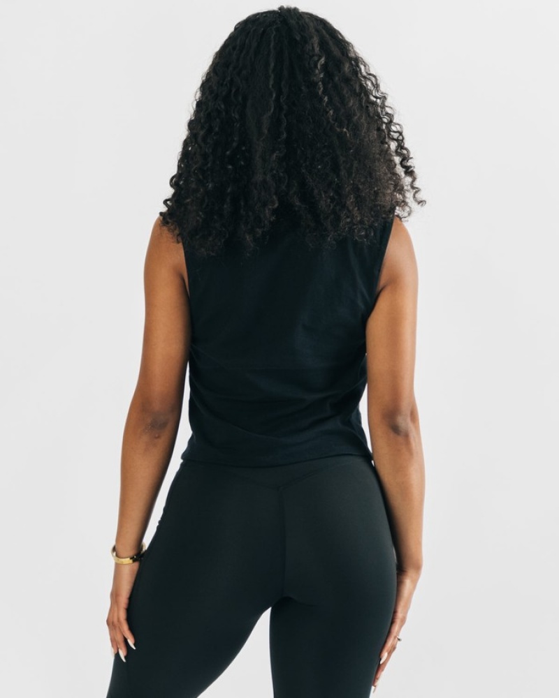 Maiouri Dama Alphalete Heavy Bumbac Cutoff Negrii | 251684-MZP