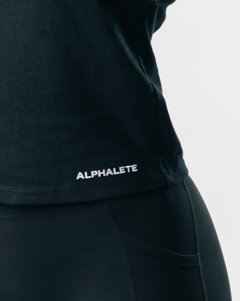 Maiouri Dama Alphalete Heavy Bumbac Cutoff Negrii | 251684-MZP