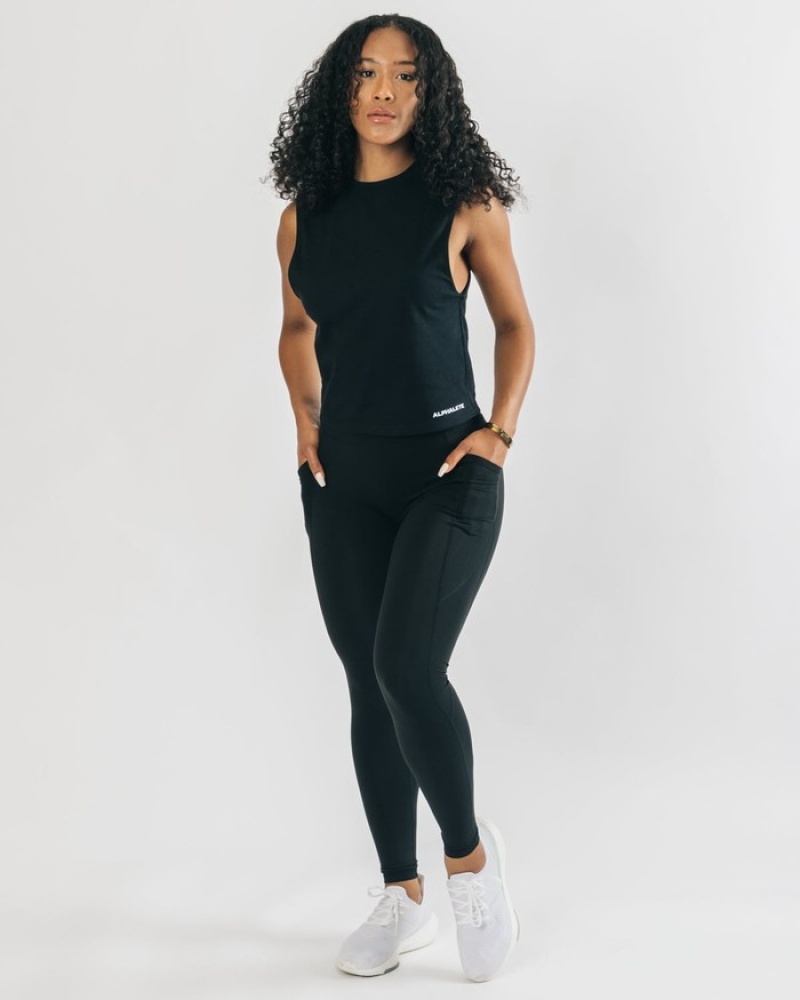 Maiouri Dama Alphalete Heavy Bumbac Cutoff Negrii | 251684-MZP