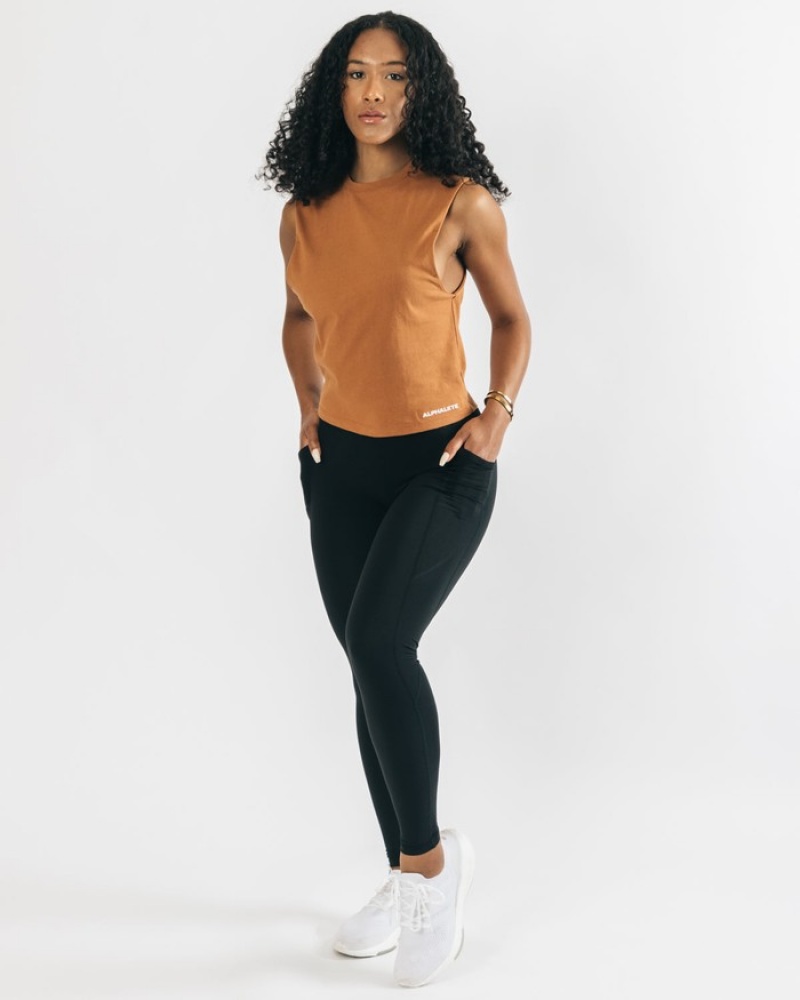 Maiouri Dama Alphalete Heavy Bumbac Cutoff Kaki | 149528-WCY