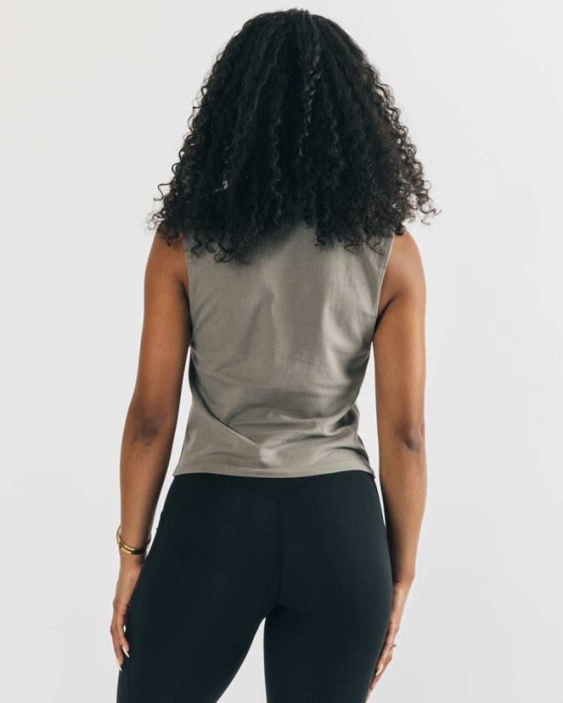 Maiouri Dama Alphalete Heavy Bumbac Cutoff Gri | 513476-IQG