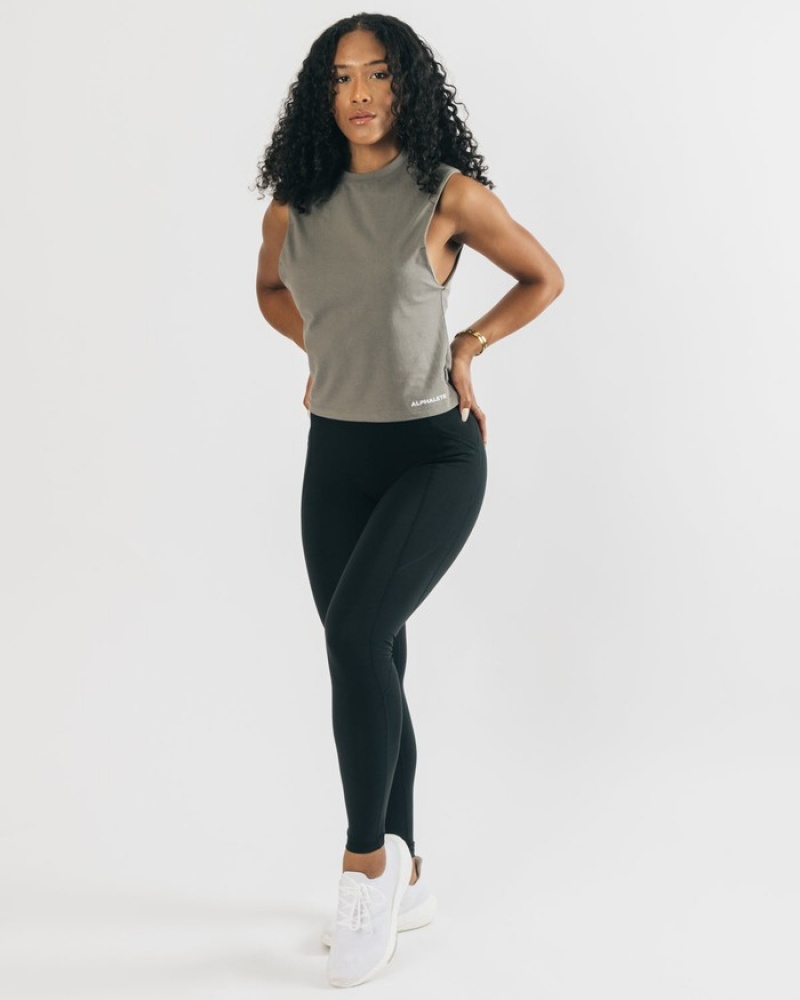 Maiouri Dama Alphalete Heavy Bumbac Cutoff Gri | 513476-IQG