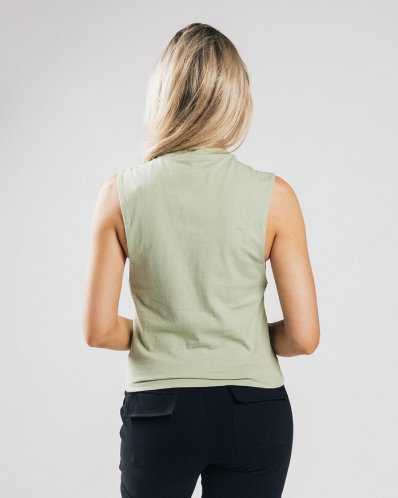Maiouri Dama Alphalete Heavy Bumbac Cutoff Masline Verzi | 104587-CEF