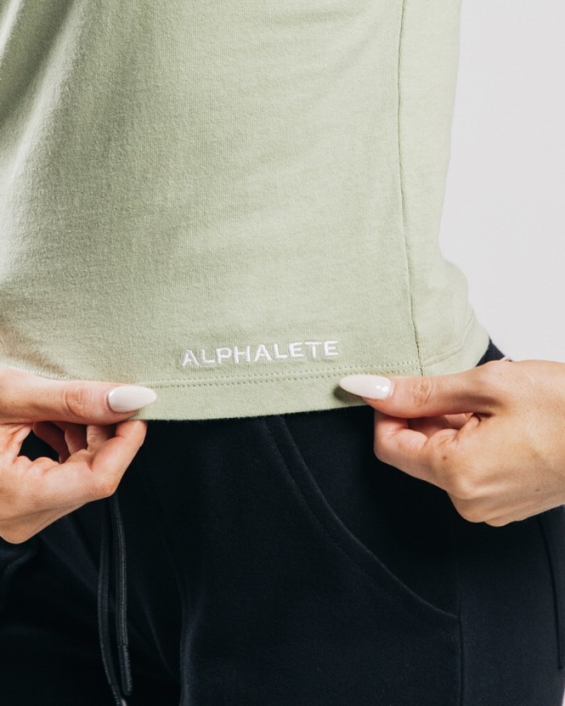Maiouri Dama Alphalete Heavy Bumbac Cutoff Masline Verzi | 104587-CEF