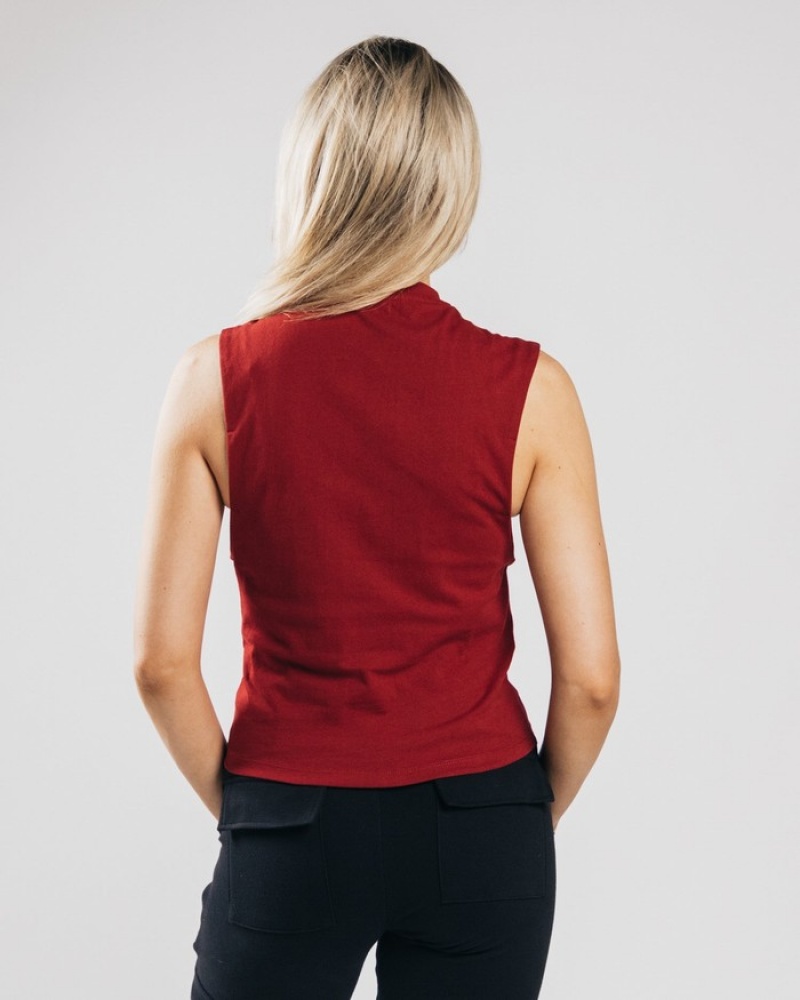 Maiouri Dama Alphalete Heavy Bumbac Cutoff Rosii | 806523-MYC