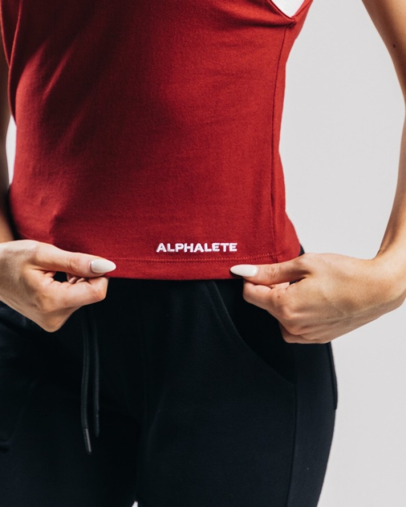 Maiouri Dama Alphalete Heavy Bumbac Cutoff Rosii | 806523-MYC