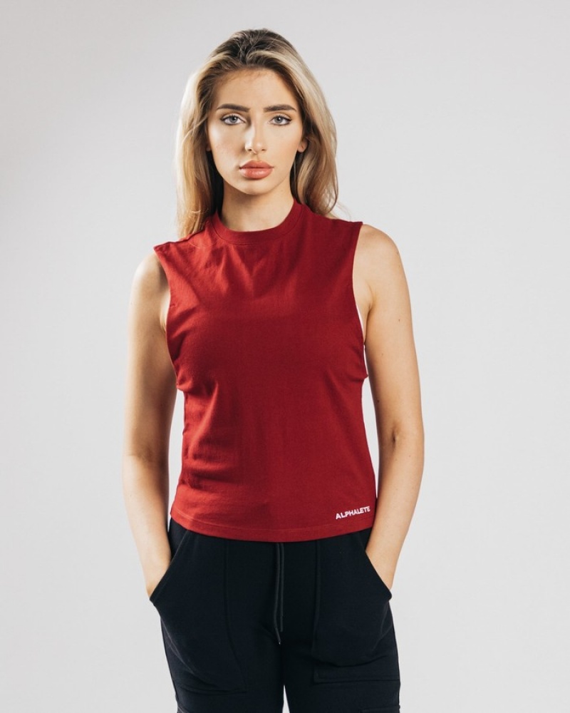 Maiouri Dama Alphalete Heavy Bumbac Cutoff Rosii | 806523-MYC